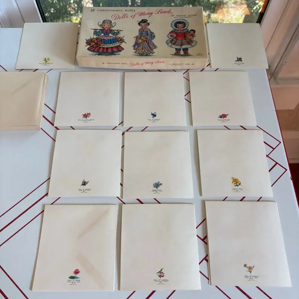Vintage Tichnor Dolls of Many Lands Note Cards Box set of 11